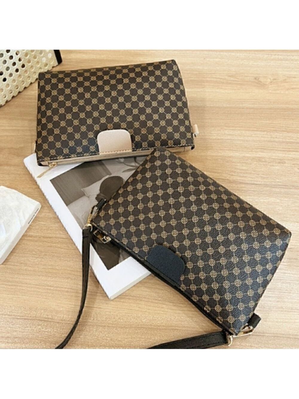Mini Vegan Leather Print Monogram Square Zipper Crossbody - Picture 3 of 17